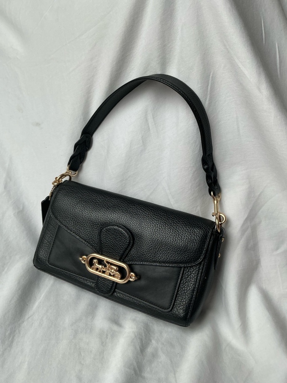 Coach Black Leather Shoulder Bag with Gold Hardware